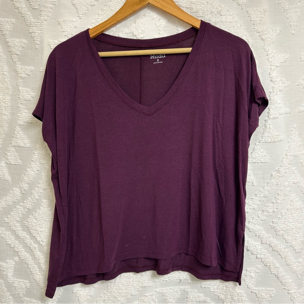 Mudd Purple Boxy Cropped Dolman Sleeve V-Neck Tee
